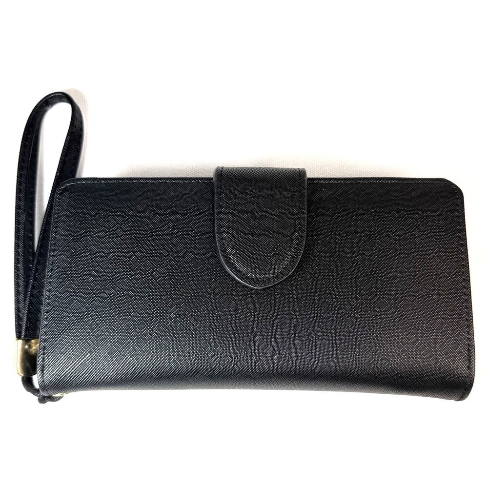 New Black Clutch Wallet 10 Card Slot Zipper Closure Faux Leather